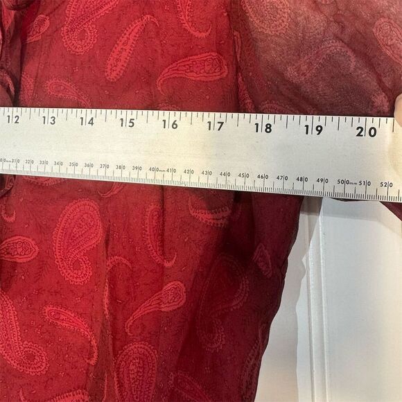 ICE Red Silk Paisley Sheer Bell Sleeve Ruffle Blouse M Y2K Romantic Boho Fairy - Picture 7 of 8